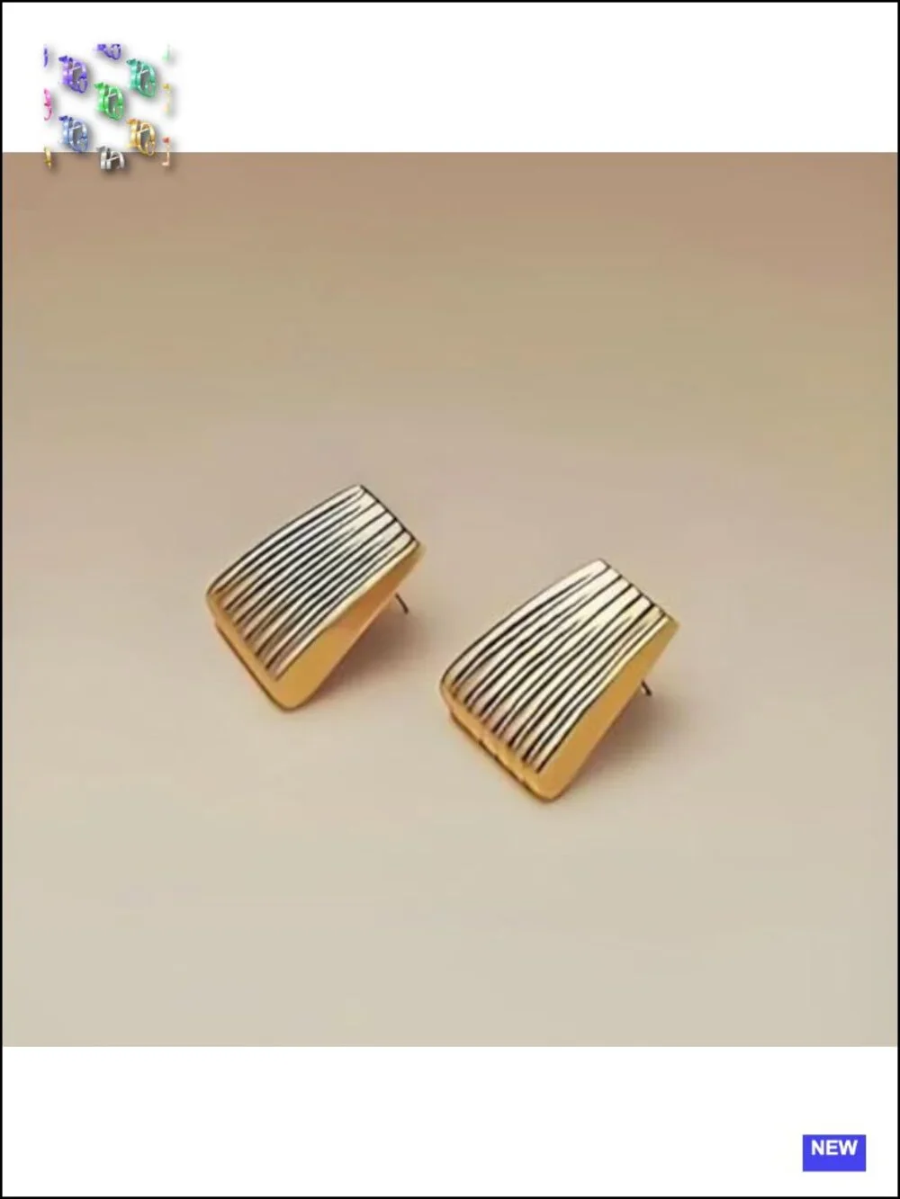Chunky Gold Ribbed Square Statement Drop Dangle Earrings